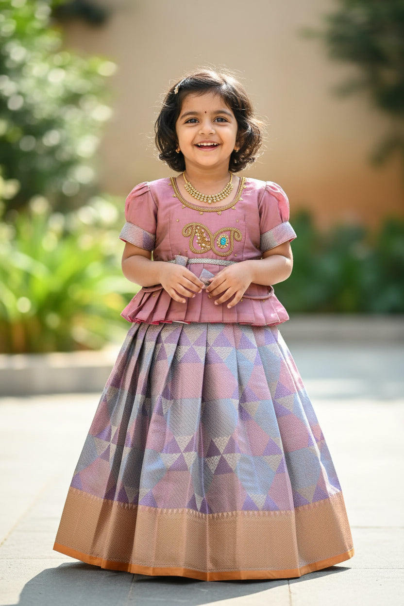 Ready To Wear Pavadai Multi Colour with Lavender Colour Blouse