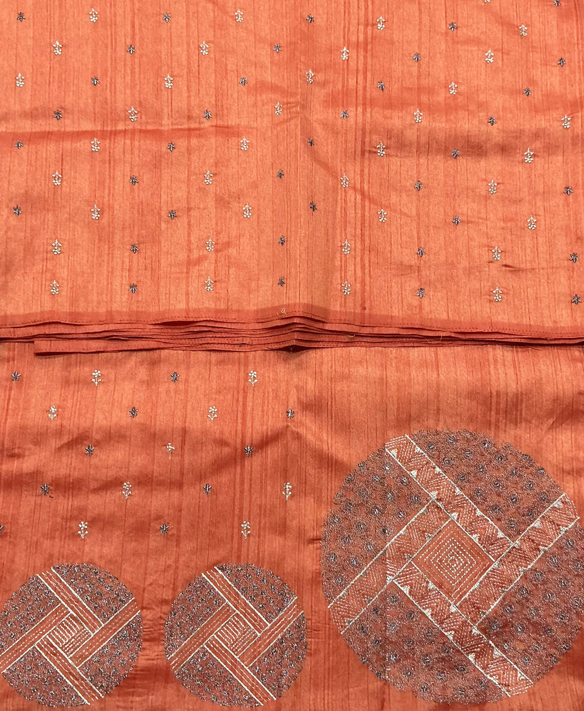 Orange Tussar Saree with Embroidery Work Border