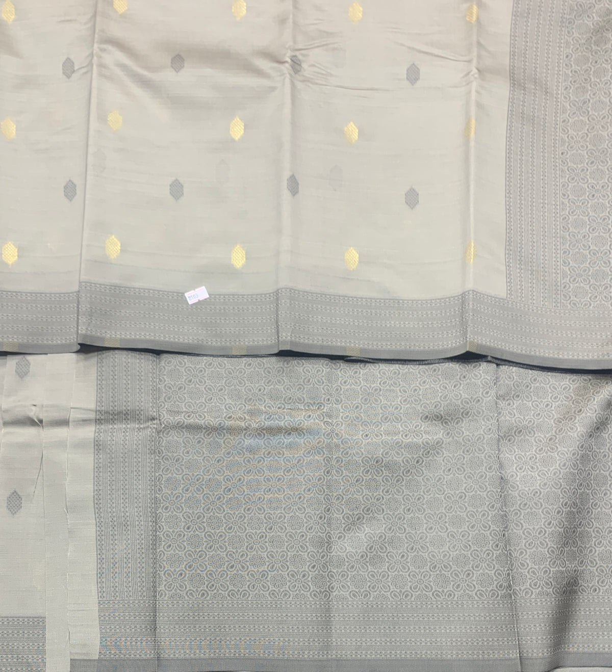 Light Grey Colour Semi Soft Silk Saree with Butta and Silver Zari Border