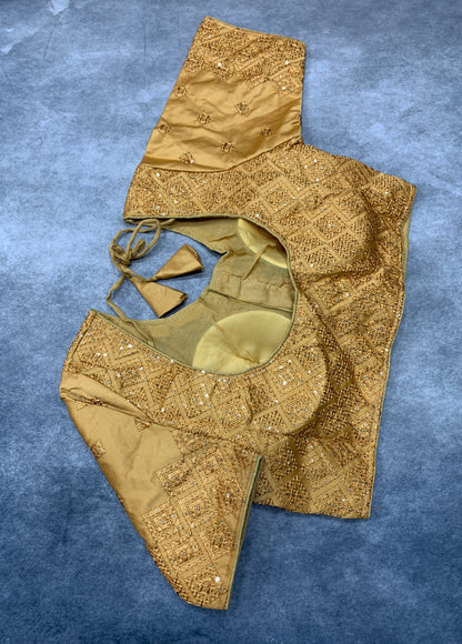 Ready-to-Wear Embroidered Silk Blouse - Sandal, Silver Embroidery (Style 2)