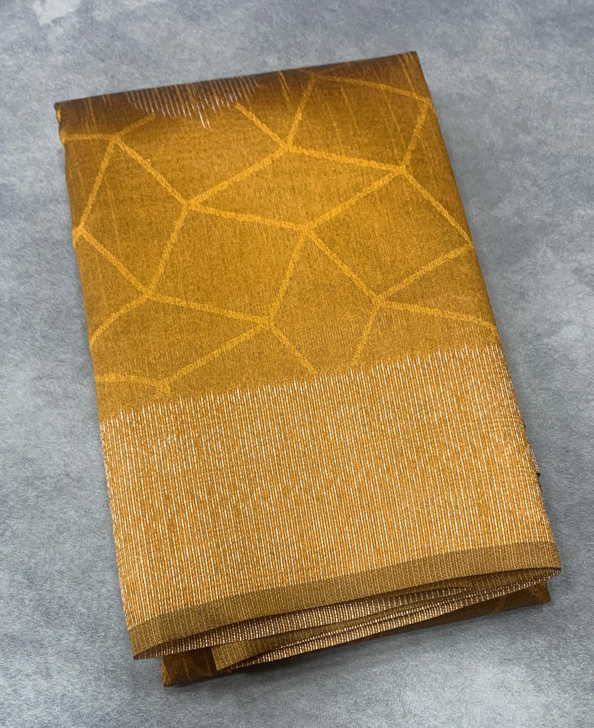 Mustard Colour Jute Silk Saree with Leaf Butta and Zari Border
