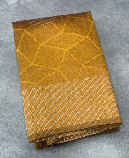 Mustard Colour Jute Silk Saree with Leaf Butta and Zari Border