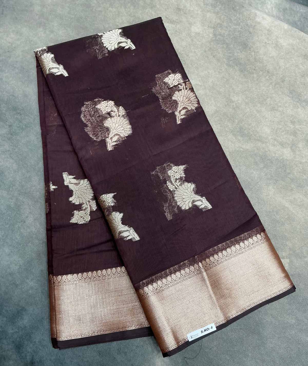 Semi Banarasi Saree Brown Colour with Sliver Zari Border