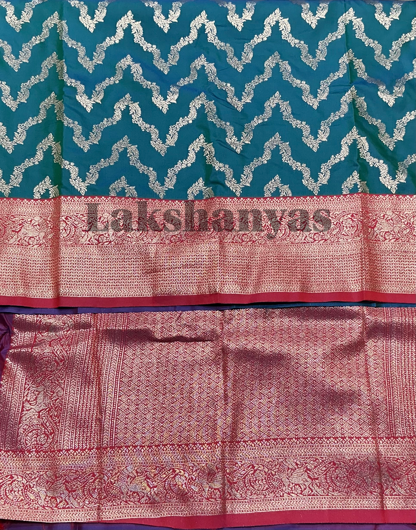 Sky Blue Color Vegan Silk saree with Red Color order