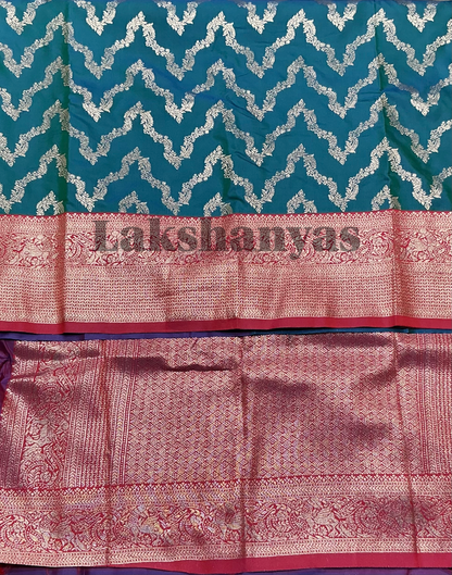 Sky Blue Color Vegan Silk saree with Red Color order