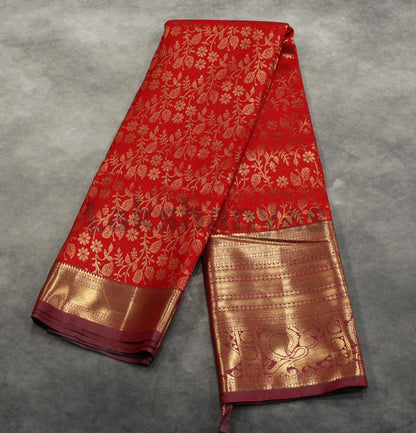 Red Semi Silk with Maroon Border