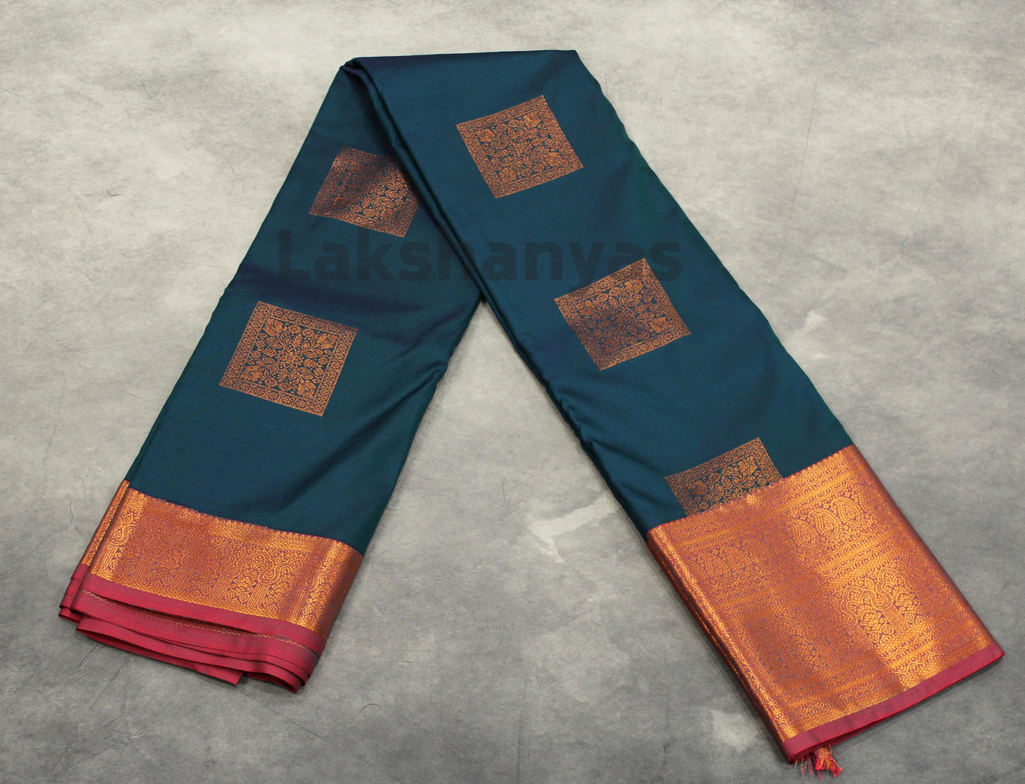 Peacock Green Semi Silk Saree with Maroon Border