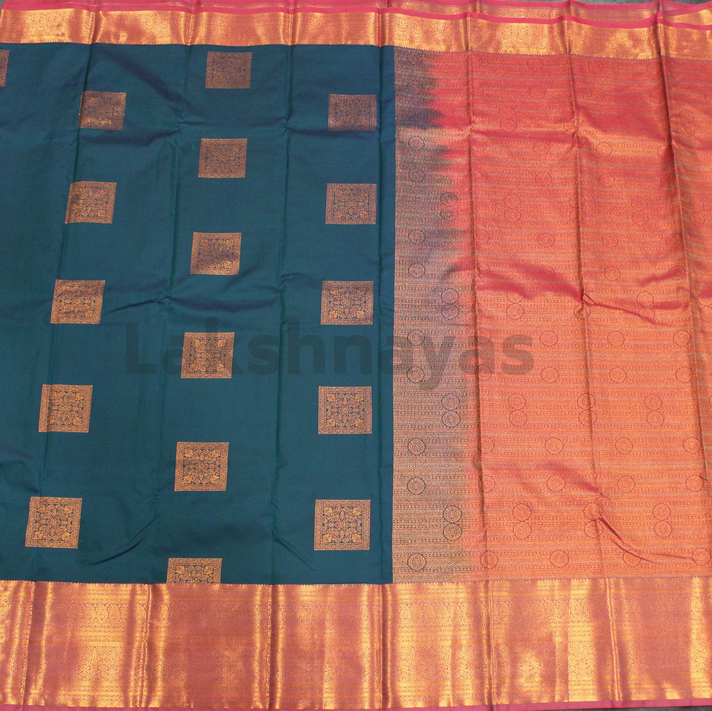 Peacock Green Semi Silk Saree with Maroon Border