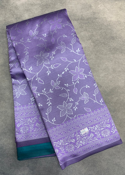 Lavender Purple Colour Jute Silk Saree with Floral Creeper