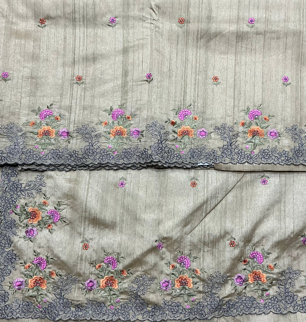 Beige Color Tussar Saree with Embroidered Border