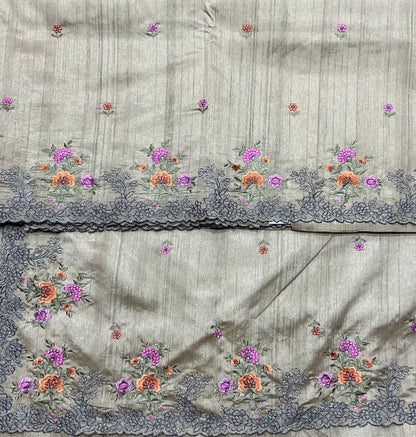 Beige Color Tussar Saree with Embroidered Border