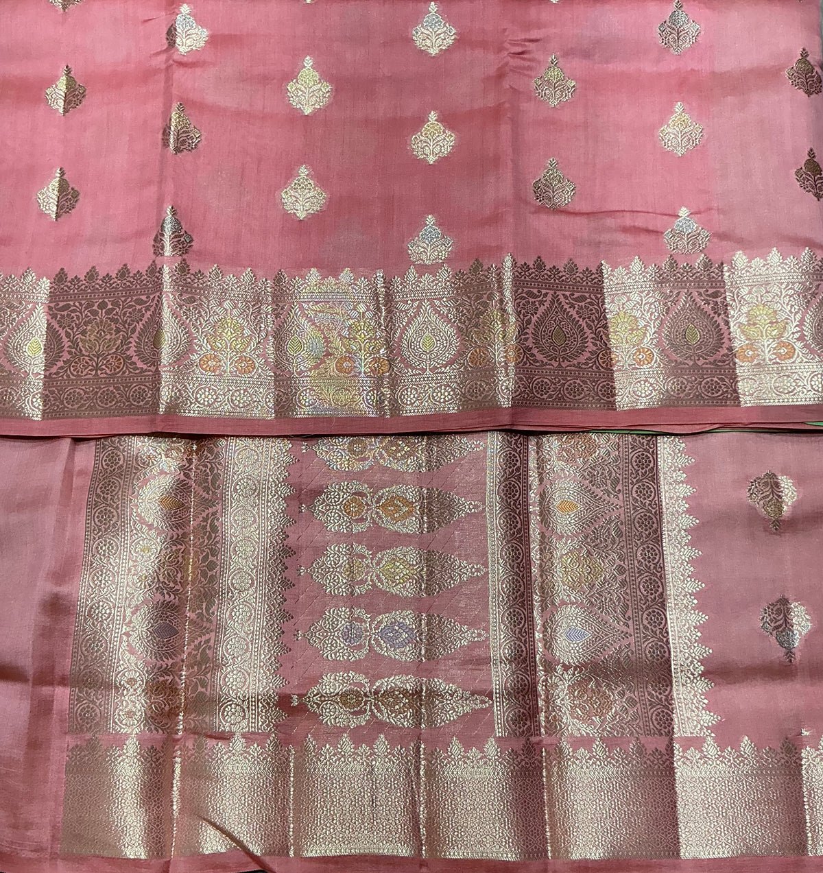 Semi Tussar Silk Saree Peach Pink Colour with Silver Zari Border