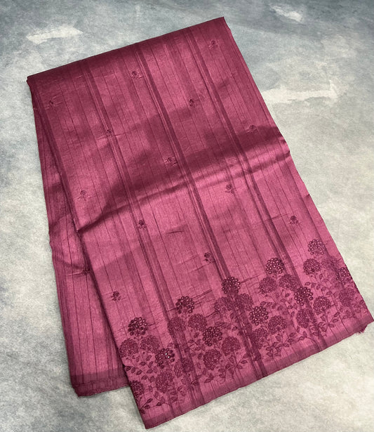 Dark Onion Pink Tussar Saree with Cut Work Border