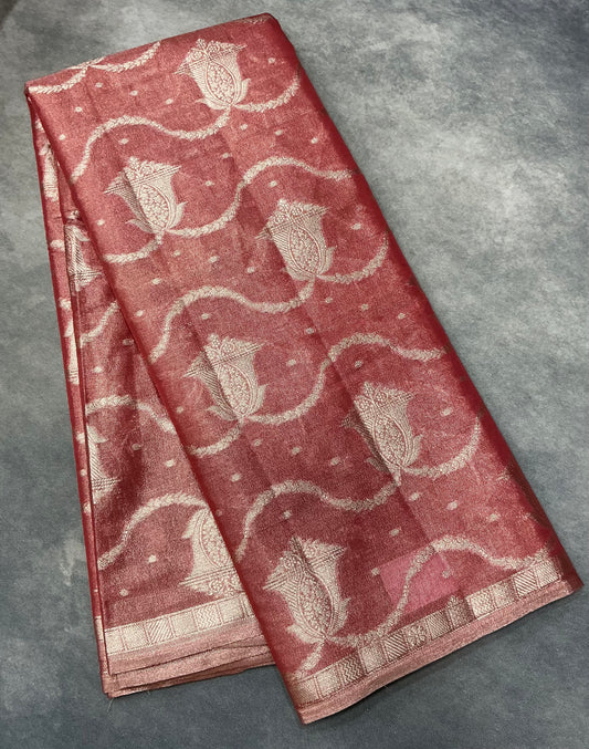 Katan Silk Saree Orange Colour with Silver Zari Border