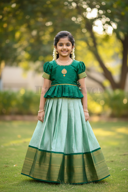 Ready To Wear Pavadai Light Green Color with Green Color Blouse