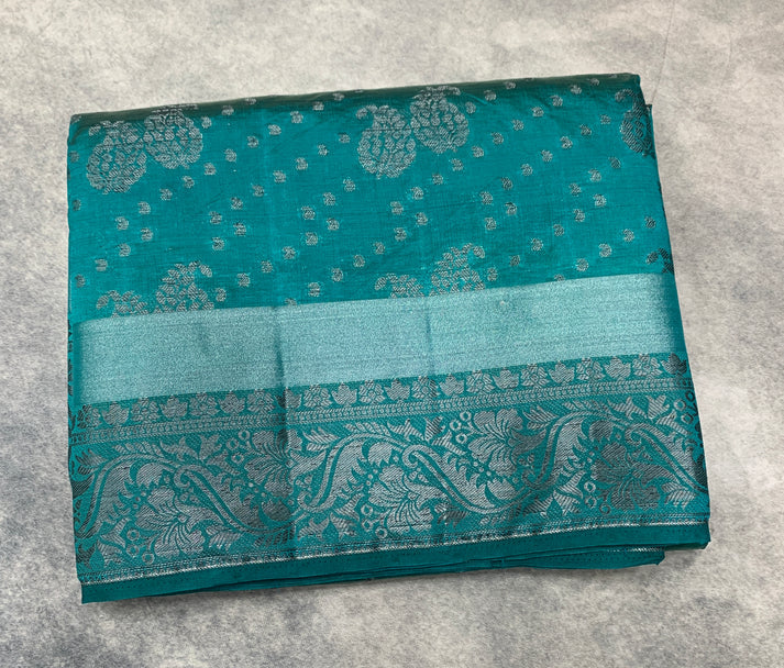 Rama Green Colour Semi Tussar Saree with Zari Border