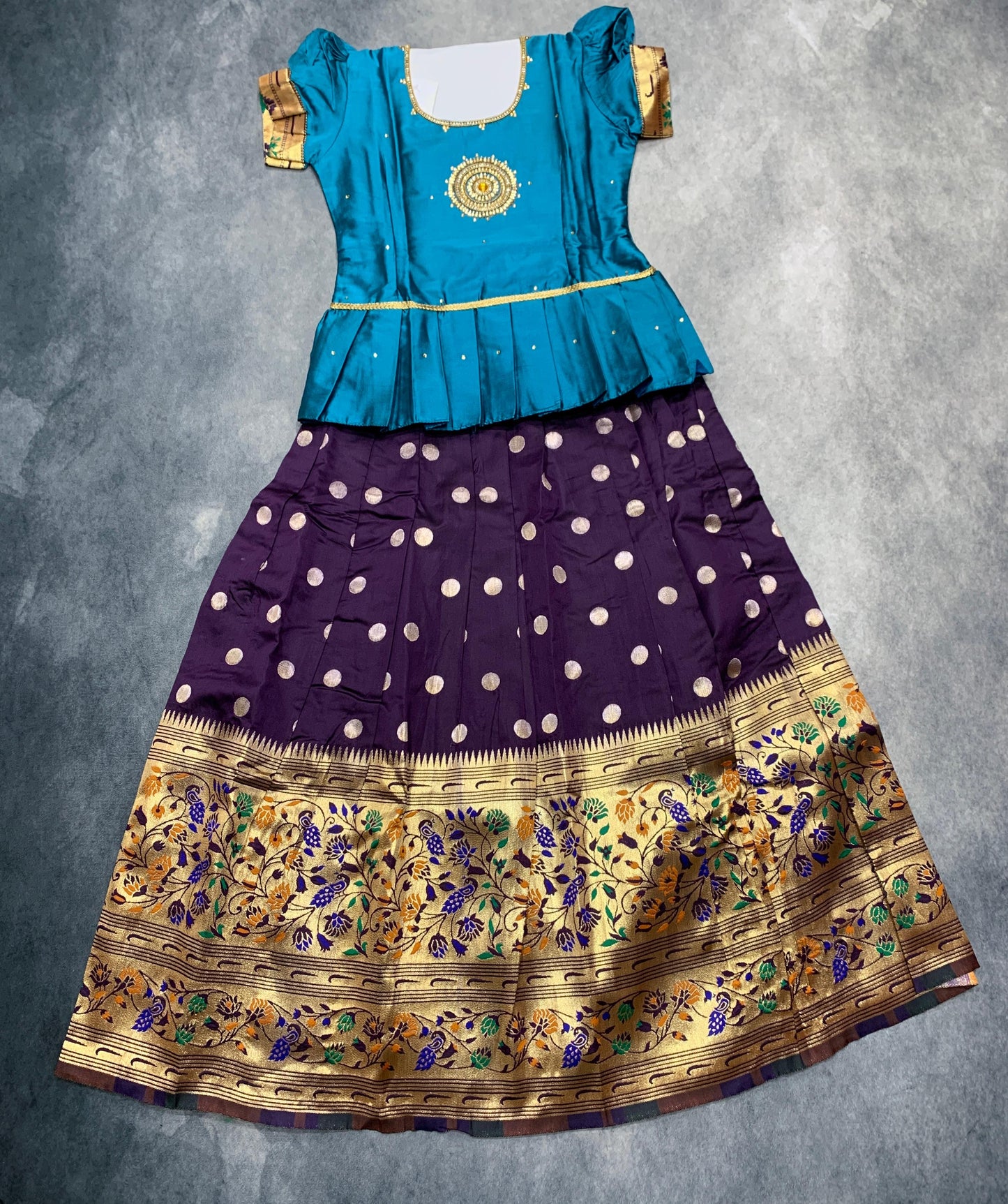 Ready To Wear Pavadai Sky Blue Colour with Dark Magenta Colour Blouse