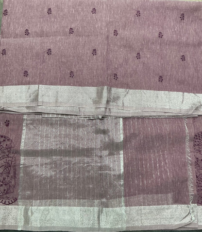 Silk Cotton Saree Onion Pink Colour with Silver Zari Border