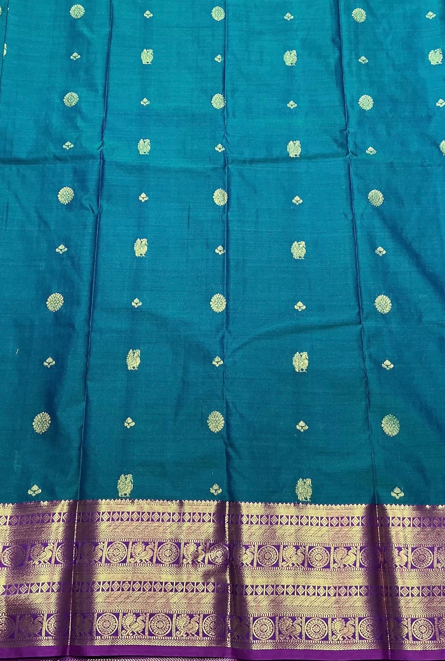 Peacock Green Color Vegan Silk saree with Pink Colour with Annam and Chakaram Design border