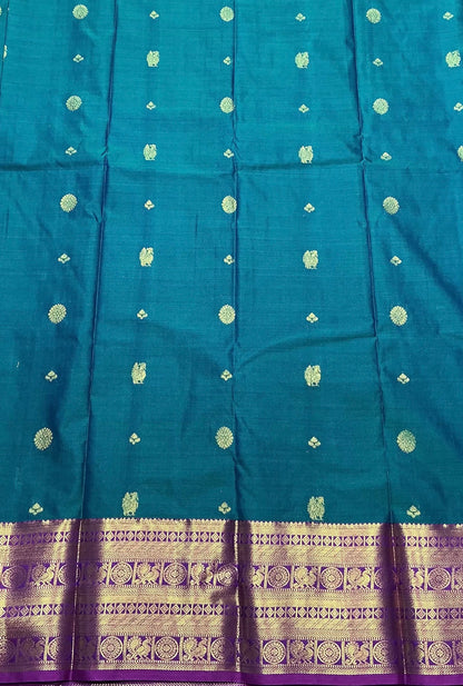 Peacock Green Color Vegan Silk saree with Pink Colour with Annam and Chakaram Design border