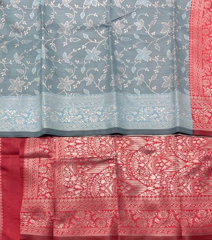 Sky Blue Colour Jute Silk Saree with Floral Creeper
