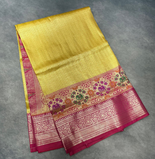 Yellow Tissue Patola Border Artificial Silk Saree
