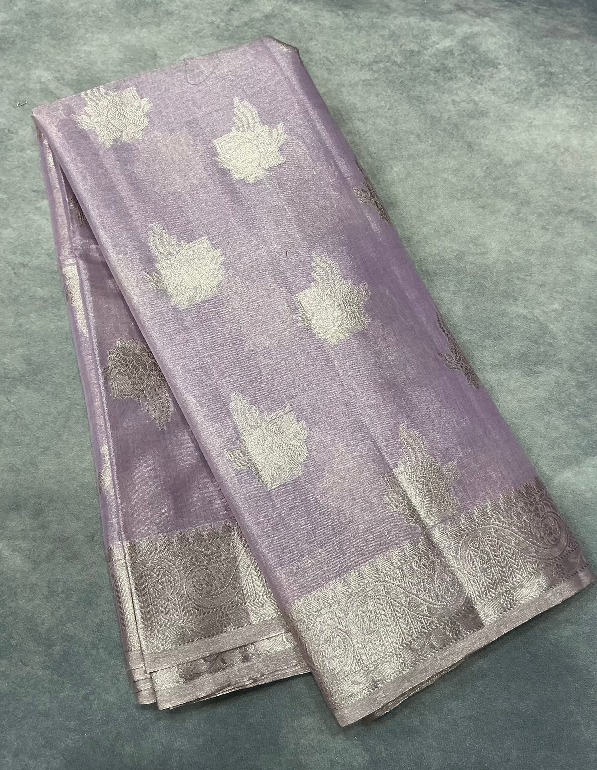 Katan Silk Saree Lavender Colour with Silver Zari Border