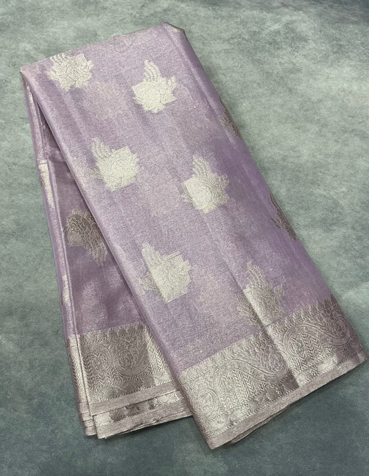 Katan Silk Saree Lavender Colour with Silver Zari Border