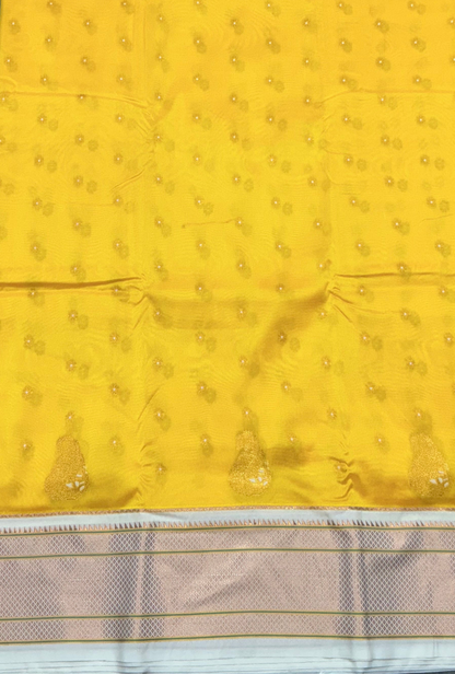 Sun-Kissed Yellow Paithani Vegan Silk Saree with Royal Tissue Pallu