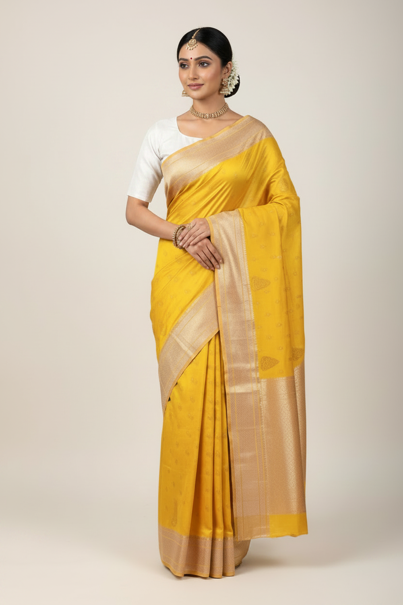 Sun-Kissed Yellow Paithani Vegan Silk Saree with Royal Tissue Pallu