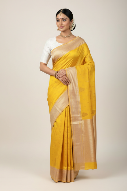 Sun-Kissed Yellow Paithani Vegan Silk Saree with Royal Tissue Pallu