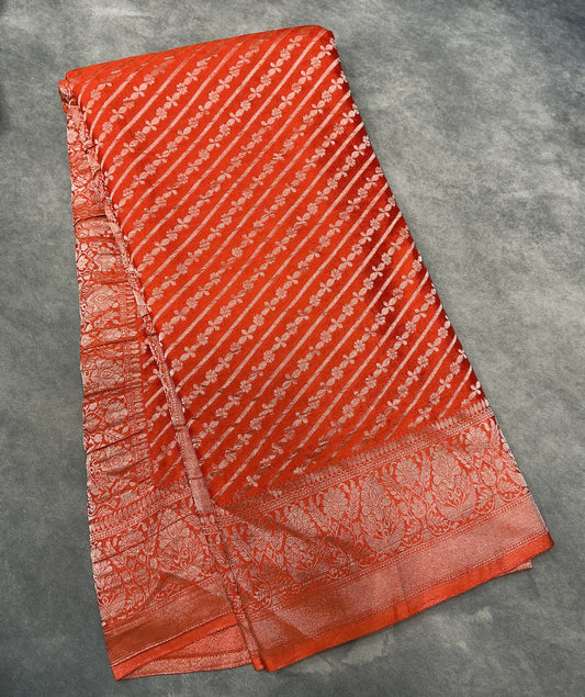 Kaddi Georgette Lehariya Saree in Orange Colour