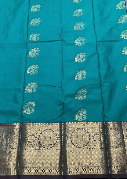 Rama Green Color Vegan Silk saree with Brown border
