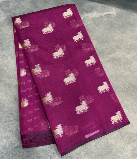 Silk Cotton Saree Magenta Colour with Kamadhenu Butta