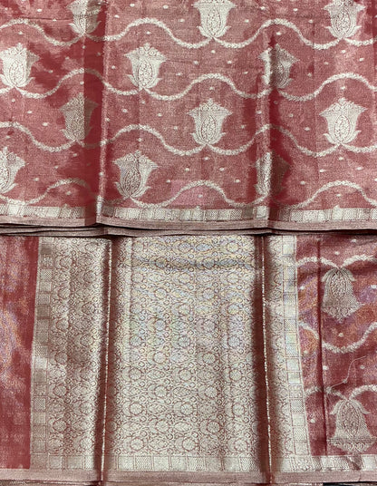Katan Silk Saree Orange Colour with Silver Zari Border