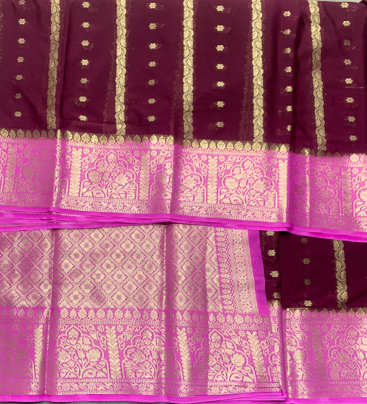 Magenta Colour Mysore Crepe Silk Saree with Pink Colour Border