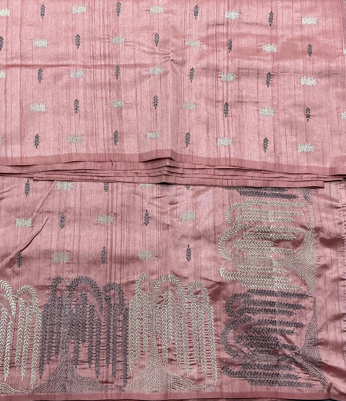Peach Pink Tussar Saree with Embroidery Work Border
