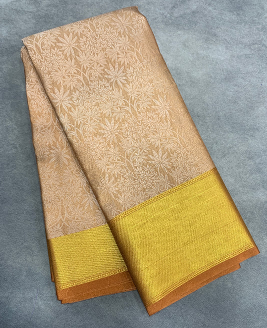 Orange Colour Semi Silk Saree with Golden Zari Border