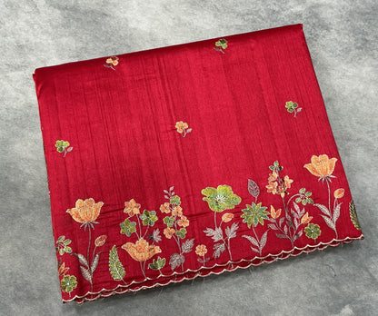 Red Color Tussar Saree with Embroidered Border