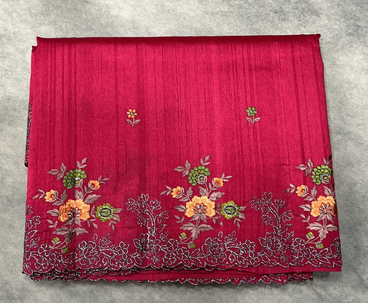 Dark Pink Color Tussar Saree with Embroidered Border