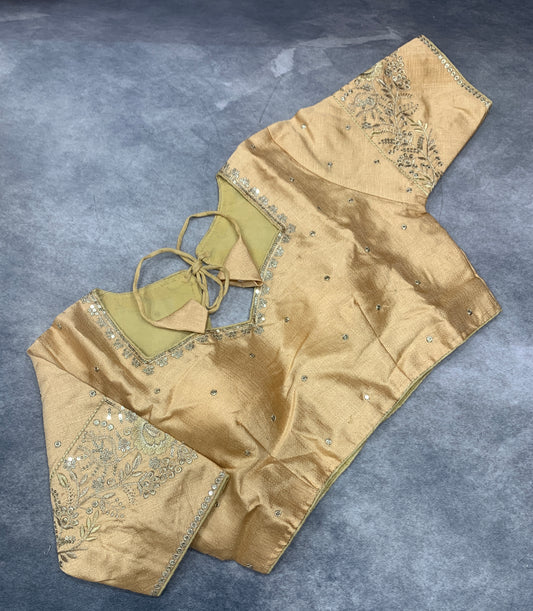 Ready-to-Wear Embroidered Silk Blouse - Sandal, Silver Embroidery (Style 1)