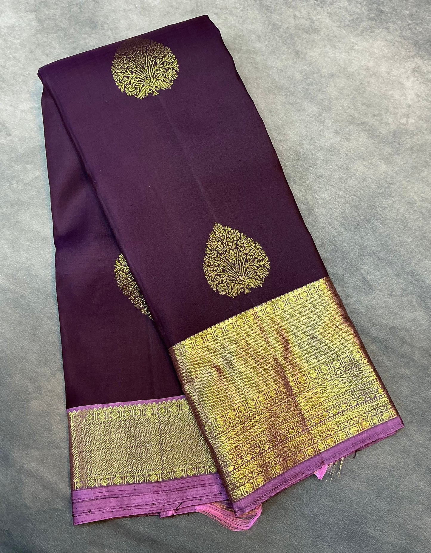 Deep Plum Colour Kanjivaram Silk Saree with Lavender Colour Border
