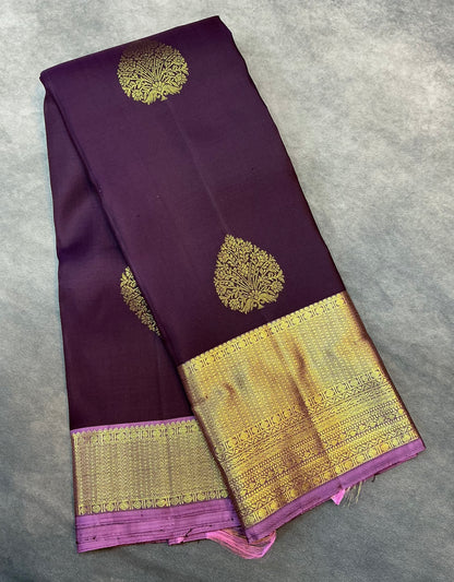 Deep Plum Colour Kanjivaram Silk Saree with Lavender Colour Border