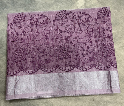 Silk Cotton Saree Onion Pink Colour with Silver Zari Border