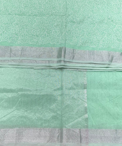Silk Cotton Saree Sapphire Color with Silver Zari Border