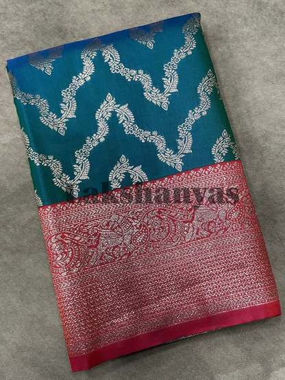 Sky Blue Color Vegan Silk saree with Red Color order