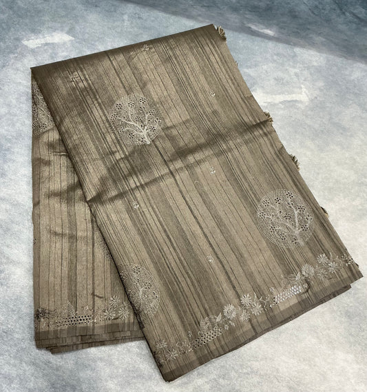 Brown Tussar Saree with Cut Work Border