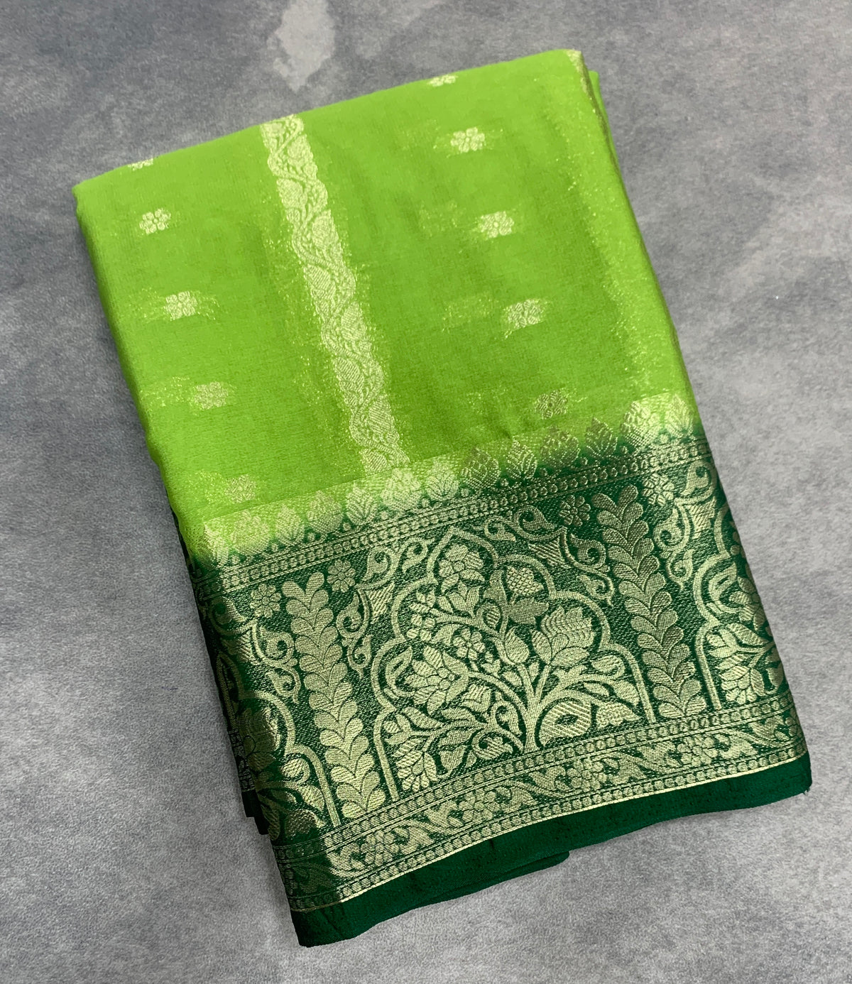 Olive Green Colour Mysore Crepe Silk Saree with Green Colour Border