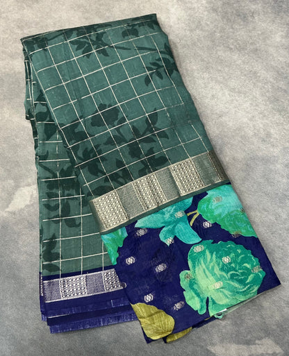 Semi Crepe Silk Saree - Green Color