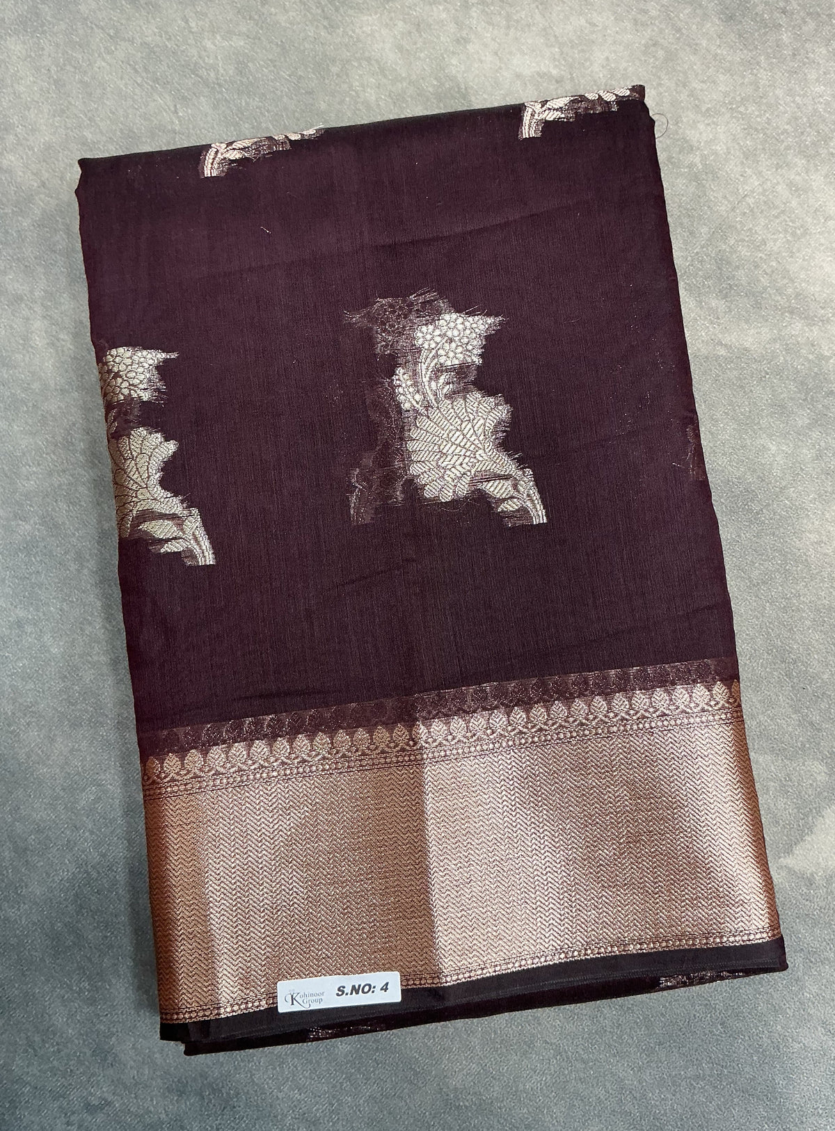 Semi Banarasi Saree Brown Colour with Sliver Zari Border